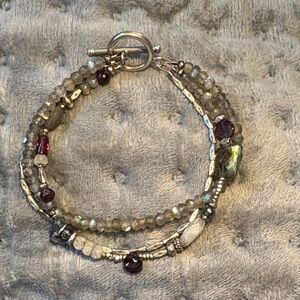 Sundance Multi Strand Gemstone Bracelet Labradorite Garnet Moonstone Silver